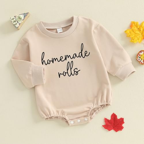 Pudcoco Infant Toddler Baby Boys Girls Thanksgiving Outfit Homemade Rolls Bubble Sweatshirt Romper Bodysuit Fall Clothes3