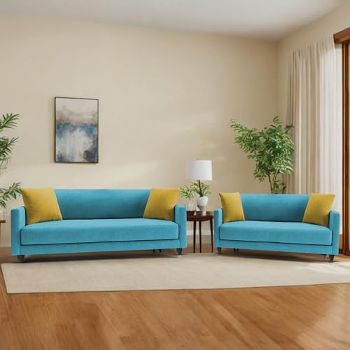 Image of Casaliving Dominic 3 + 2 Seater Sofa Set for Living Room (Turquise) Premium Fabric Sofa