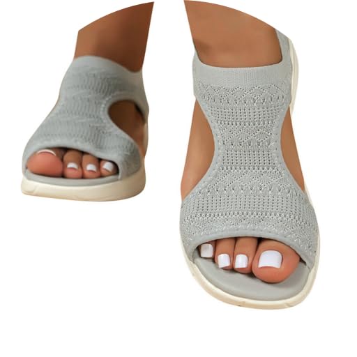 Damen Sandalen Sommer, Orthopädische Sandalen Damen - Breite Füße Plateau Schlappen Mit Fußbett Sommerschuhe Sommer Weite Barfuss Offene Schuhe Elegant Und Bequem 001a Grau, 40