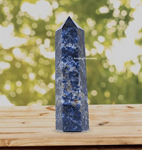 Image of Amazing Gemstone Large Sodalite Crystal Towers ~ Natural Healing Crystal Point Obelisk for Reiki Healing and Crystal Grid (5.5 to 6 INCH)