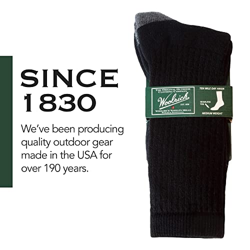 Image of Woolrich Merino Wool Socks for Men - Made in USA, Crew Hiking Sock, Made of 78% Merino Lambswool w /Padded Arch, 2 Pairs