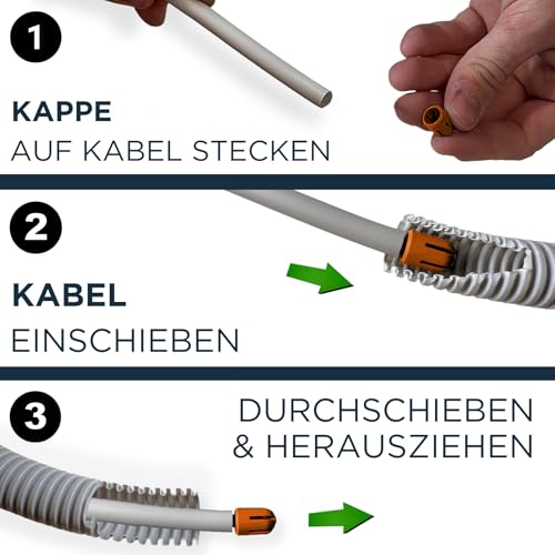 OMEGACAP Kabeleinziehhilfe für Leerrohre, festsitzende Einziehhilfe für Leerrohre, Handwerker und Laien, 10 Stück (LAN CAT 7 ORANGE, 10)