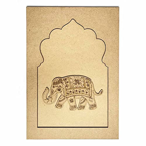 Image of ADIKALA Mdf Jharokha With Elephant Right Side face Engraved Design & Square Shaped Base Cutout DIY Craft