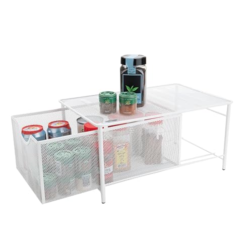 Mind Reader Accessory Organizer, Supply Storage, Makeup, Crafts, Office, Kitchen, Metal Mesh, 10.25"L x 16.25"W x 8"H, White