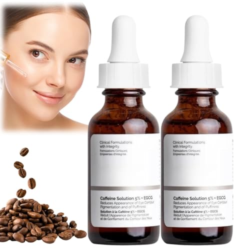 2PCS Caffeine Solution 5% + EGCG,Caffeine Eye Serum for Anti Aging,Caffeine Eye Cream, Under Eye Cream for Reduce Circles and Puffy Eyes,Eye Wrinkle Cream,Eye Cream for Dark Circles,Eye Bags Remover