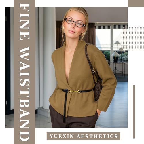 Skinny Belt for Women, Soft Leather Waist Belt with Gold Twist Buckle, Holeless Adjustable Design for Jeans & Dresses2