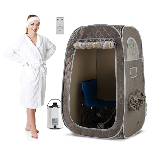 COSTWAY 3L Sauna de Vapor, Tienda de Sauna para 1 o 2 Personas con Generador de Vapor de 1000W, Silla Plegable, Masajeador de Pies, Sauna Personal Indoor de Cuerpo para Relajación en Casa (Gris plata)