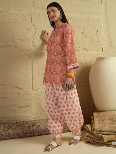 Image of EthnicJunction Women's Linen Floral Print Summer Wear Straight Short Kurti With farshi Salwar Set | Kurta Pant Set | Office wear Kurta Set | farsi salwar suit | raksha bandhan gift dress for women