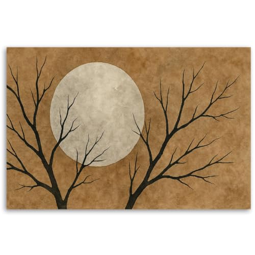 Lienzo decorativo para pared de árbol y luna: inspira calma vintage en tu dormitorio