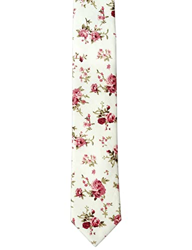 Image of BELLUNO Men's Cotton Floral Skinny Tie, 2.5 inch Width, with Gift Box