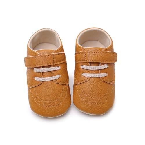 Image of SOFMUO Baby Boys Girls High Top Ankle PU Leather Sneakers Soft Rubber Sole Infant Moccasins Newborn Oxford Loafers Anti-Slip Toddler Wedding Uniform Dress Shoes