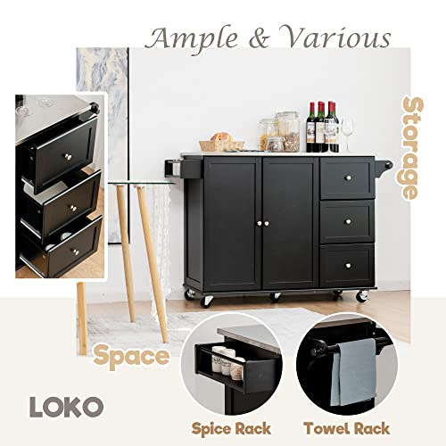 GLACER Kitchen Island Cart on Wheels, Rolling Kitchen Cart with Stainless Steel Countertop, Rolling Kitchen Island for Kitchen, Dining Room, Restaurant, 53 x 18 x 36 inches (Black) - Thumbnail 6