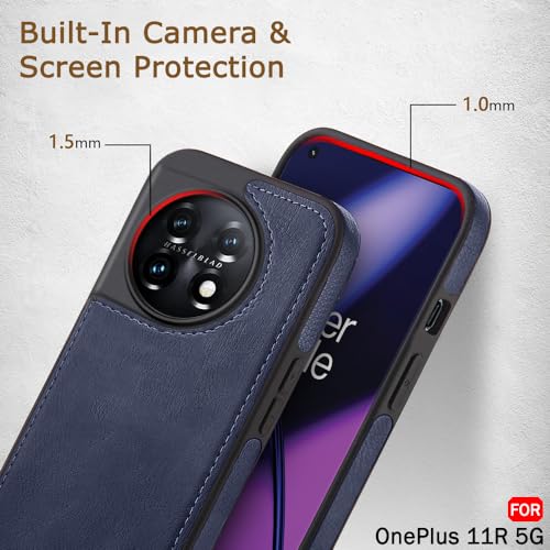Image of TheGiftKart Genuine Leather Finish Back Cover Case for OnePlus 11R 5G|Shockproof Design|Raised Edges for Camera & Screen Protection|Stunning Minimalist Design Back Cover for OnePlus 11R (Blue)