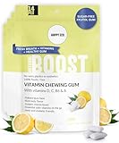 Xylitol Gum Vitamin | Healthy, Sugar Free, Plastic Free, Natural Chewing Gum, Multivitamin A,B6,C & D | Aspartame Free, Boost, Vegan, Gluten Free, Keto | Lemon, 4 pack (56pcs)