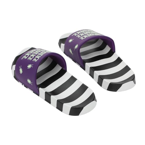Bioworld Beetlejuice Repeat Movie Title Men's Black & White Striped Slide Sandals3