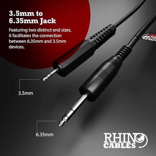 rhinocables 3.5mm to 6.35mm Jack Audio Cable TRS Stereo Aux Sound Lead Male Plug (6.35mm, ¼ in to 3.5mm - Image 2