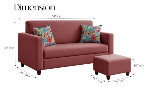 Image of Rosebell 2 Seater Sofa with Ottoman | Living Room Couch | with Printed Cushions | Sofa for Home, Apartment & Office-Rose Pink Color