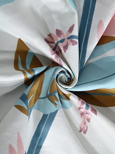 Image of Cotton Feel Glace Cotton Elastic Fitted Printed King Size Double Bed Bedsheet with 2 Pillow Cover(72 inchx78 inch) (Flower on White)