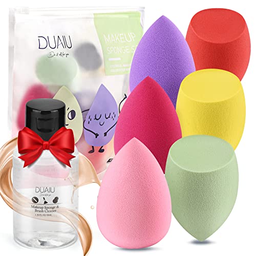 DUAIU Esponjas Maquillaje Multicolor 6 pcs Para Aplicar y Difuminar,Beauty Blender con Limpiador de Brochas de Maquillaje para Limpiar las Esponjas y Brochas de Maquillaje (1.5oz/50 ml)