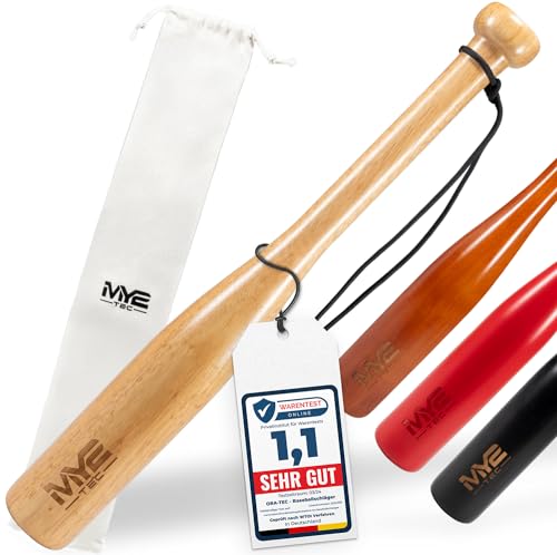 Robuster Knüppel Massivholz Baseballschläger - 18 Zoll ; 48cm - Outdoor Baseball Schläger mit Schlaufe und Tragetasche für Training und Selbstverteidigung Natur Holzfarbe Self Defense Baseball Bat