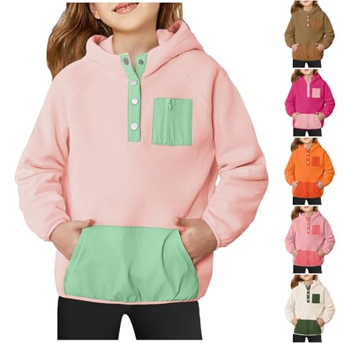 RKSTN Kids Fall Winter Hoodies with Pockets Velvet Hooded Sweatshirts Cute Fleece Quarter Button Pullover Coats2