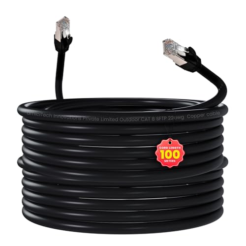 Image of amiciTools Cat 8 Ethernet Cable with 22AWG Solid Core 100 Meter | 40Gbps Ultra High-Speed LAN Cable, 2000MHz Bandwidth, Gold-Plated RJ45, Shielded Network Cable for Gaming, Routers & Servers