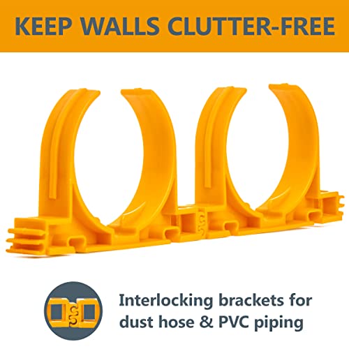 Image of POWERTEC 70342 Open Style Hangers for 2-1 /2 inch Dust Collection Pipe and Hose with Multi Mounting Options, 4.5lb Holding Capacity - 5 PK Orange