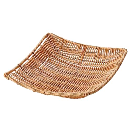 BEBEMOKO Imitation Rattan Woven Snack Tray Creative Storage Basket for Fruits Snacks and Bread Stylish Food Container for Home Decor and Organizing Kitchen Essentials