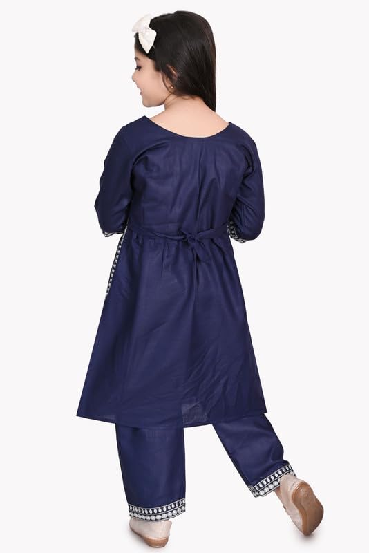 Image of Girls Ethnic Cotton Kurta and Straight Pant Set with Silky Dupatta