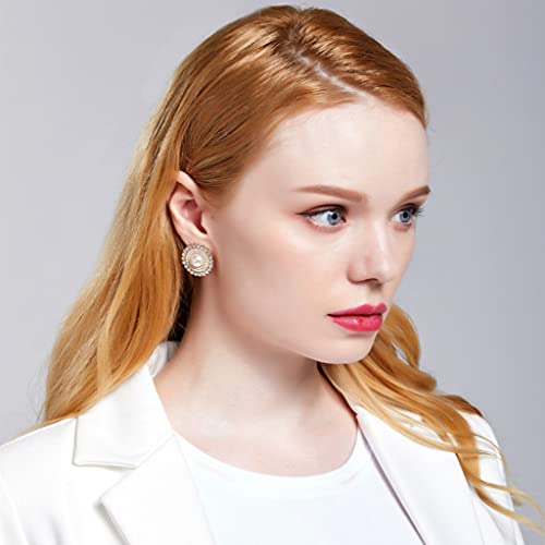 Cream Dome Big Pearl Stud Earrings, Crystals Rhinestones Art Vintage Earrings with Wedding Style4