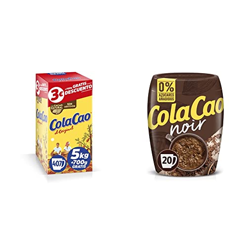 ColaCao Original: con Cacao Natural - Formato Ahorro - 5,7kg & Cola Cao Noir 0% Azúcares Añadidos, 300g