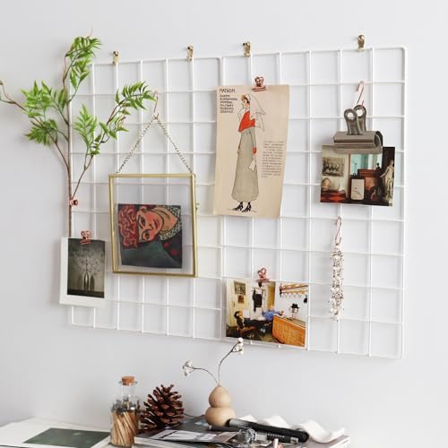 MOIUCUN Wandgitter, Fotowand Dekoration, Schreibtisch Deko,Memotafeln für Küche, Wohnzimmer, Schlafzimmer,Größe 44 cm x 30 cm, 2er Set (Weiß)