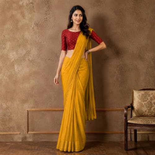 Image of Studio Shringaar Women Cotton Silk Silky Brocade Readymade Elbow Length Sleeves Saree Blouse Choli