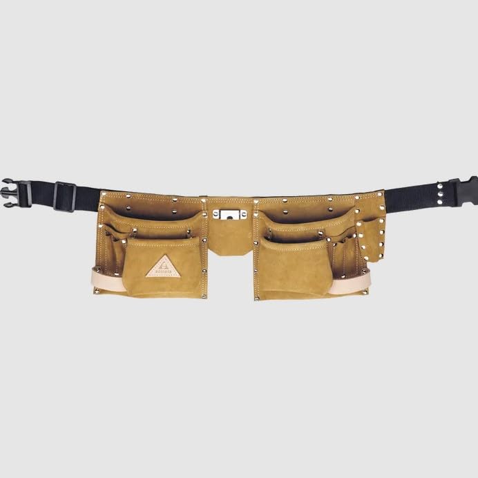 Crisalide® - Professioneller Werkzeuggürtel für Zimmermänner aus hochwertigem Leder (Universalgröße) Wildleder mit 4 Taschen + Hammerhalter