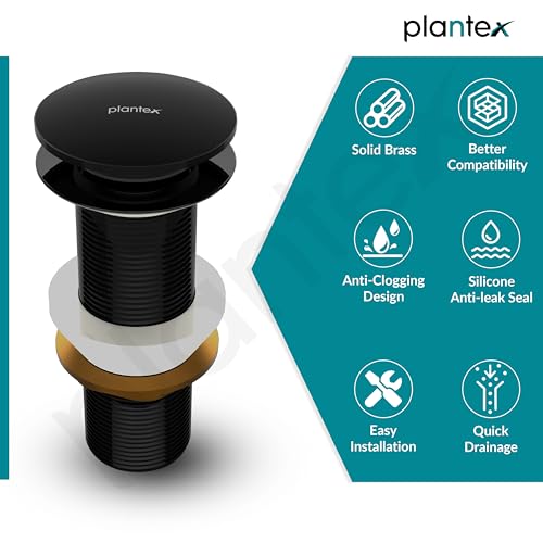 Image of Plantex Pure Brass Waste Coupling for Wash Basin /5 inch Drain Out let System Full Thread Pop up Waste Coupling for Wash Basin (Glossy Black - Pack of 1)