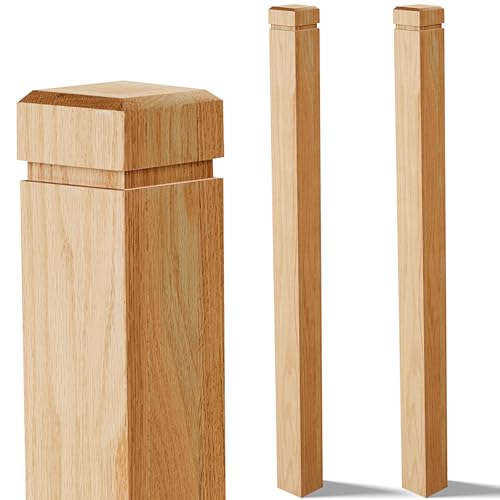 CroBlissful 2 Pcs 3.5 x 48 Inch Solid Red Oak Stair Newel Post with a Single Groove Notched Wood Balusters for Staircase Interior Railing Newels for Stair Handrails(Wood Color)