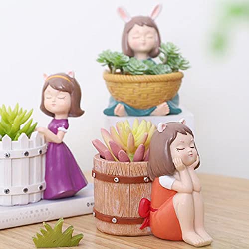 SpaceinCart Cute Beautiful Girls Succulent Planter Pots Resin Creative Flowerpot Plant Pots Planter Container for Home Garden Office Desktop Decoration - Multi 1 (Pack of 3)