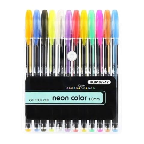 Qatalitic 12 Pcs Neon Gel Pens Set for Adult Coloring Books, Consisting Colour Gel Pens For DIY Art & Crafts, Sketching, Drawing & Painting Purpose Cover
