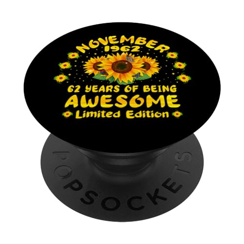 62 Cumpleaños 62 Años Amante del Girasol Nacido en noviembre 1962 PopSockets PopGrip Intercambiable