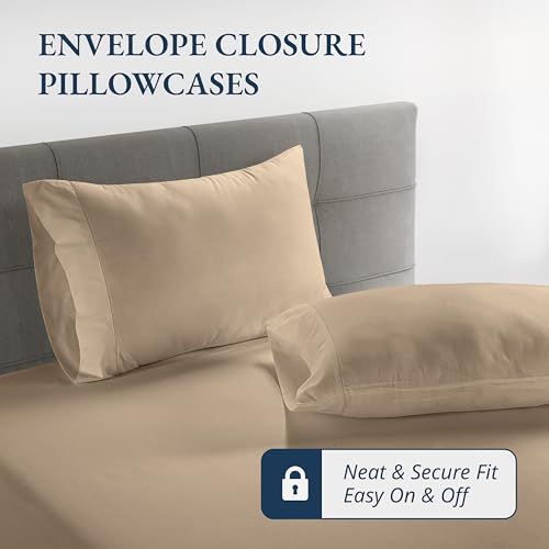 Image of Lane Linen 100% Organic Cotton Single Duvet Cover Set, 2 Piece Set, Pure Organic Long Staple Cotton, Percale Weave, Breathable, Comforter Cover with Button Closure - Linen