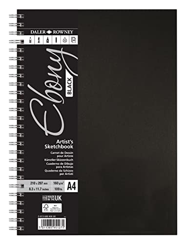Daler Rowney Sketchbook Ebony Con Carta Nera Copertina Rigida E Spirale A4 160Gm 40 Fogli