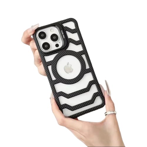 Image of MILLION CASES Back Cover Case for iPhone 14 Pro Shockproof Protective Resilient Carbon Fiber Bracket Case for Men & Boys(Black)