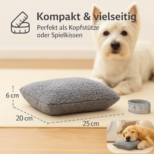 Brunolie Kuschelkissen Lilly für Hunde – Grau – 25x20x6 cm – Waschbar bei 30 °C – Robust und Kuschelig – Made in Europe