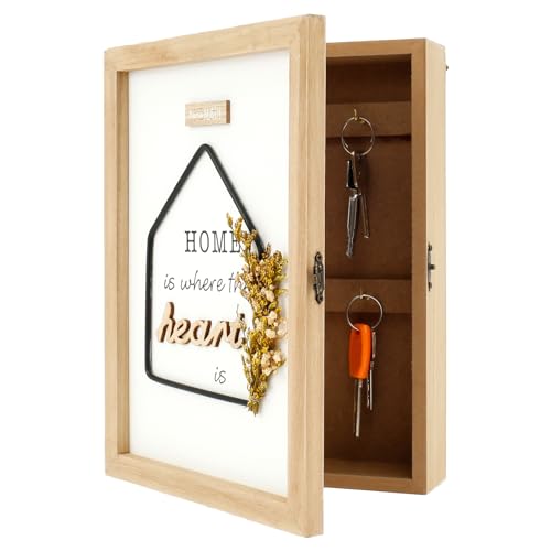 Tcwhniev Key Holder Wall Mount, Decorative Wood Key Box with 6 Key Hooks, Decorative Key Cabinet, Wall Key Holder Rustic Farmhouse Key Rack for Entryway Doorway Hallway Office Home Decor Gift