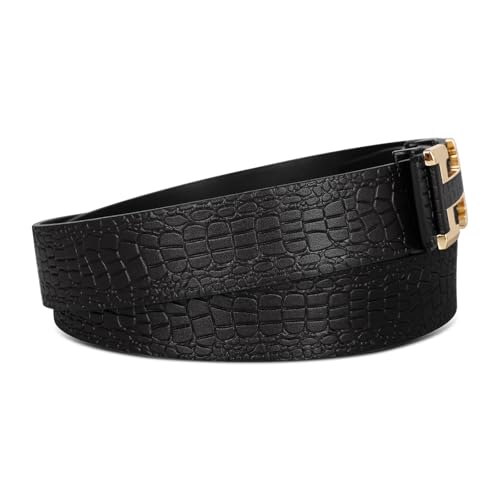 Image of Aurolran Men&Womens Leather Dress Belt Business Automatic Buckle Belt Color-Black Silver Gold