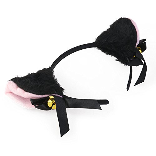 LUOEM Tiara de cabelo fofa de anime estilo Lolita para cosplay, com laço e sino, tiara de orelhas de