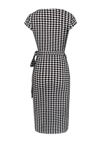 Image of Women's Vintage Cap Sleeves Asymmetrical Neckline Sheath Bodycon Casual Work Cocktail Party Pencil Faux Wrap Dresses