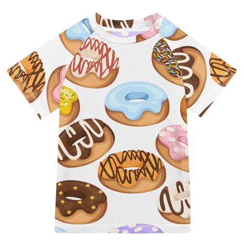 Aflyko Fun Boys' Swim Shirt Delicious Donut Rash Guard Beachwear Sun Protection Fishing Hiking Camping Surfing Swimming Toddler Infant Summer Daily T-Shirt, 4T Multicoloured