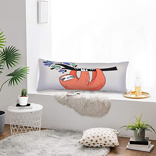 Cute Sloth Body Pillow Cover Funny Baby Sloth Cartoon Woodland Animal Hanging On Tree Long Pillow Case Protector With Zipper Rectangle Soft Large Pillow Cases Covers Cushion For Bedding,Couch,20"X54" #TOP3