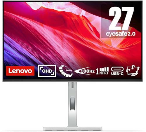 Lenovo L27h-4A | 27" QHD Monitor | 2560x1440 | 100Hz | 350 nits | 1ms Reaktionszeit | IPS-Panel | USB-C | USB-A | HDMI | DisplayPort | VESA MediaSync | integr. Lautsprecher | entspiegelt | 5,9kg|grau